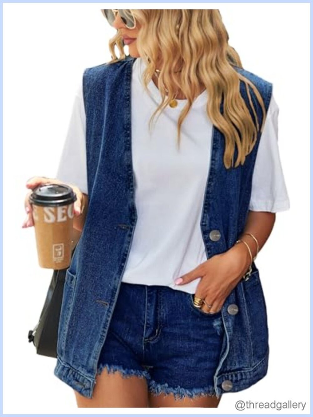 Oversized Sleeveless Jean Denim Vest Button Down Casual Vest